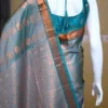 Green color with copper jari border kanjivaram work on Pure silk saree