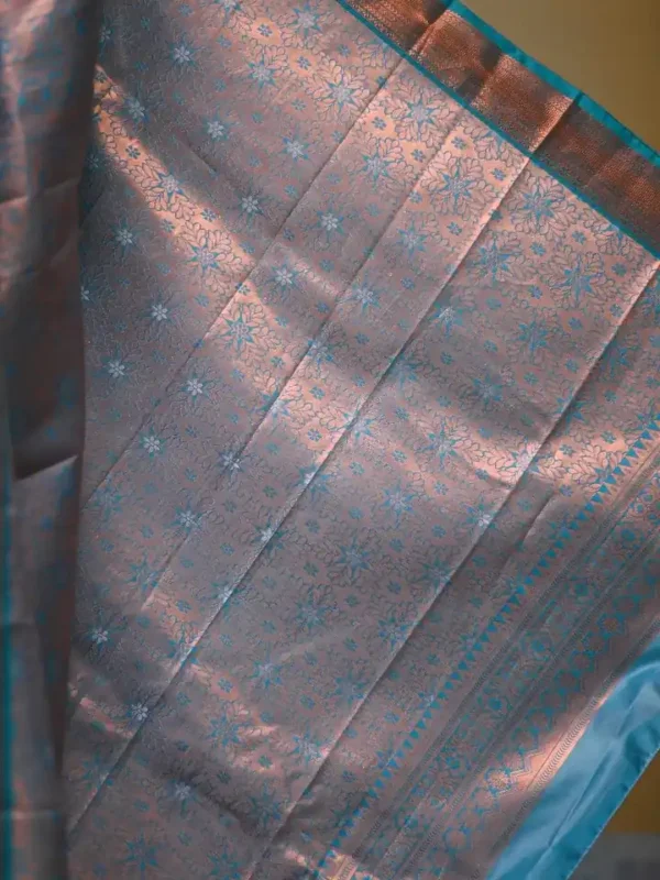Green color with copper jari border kanjivaram work on Pure silk saree