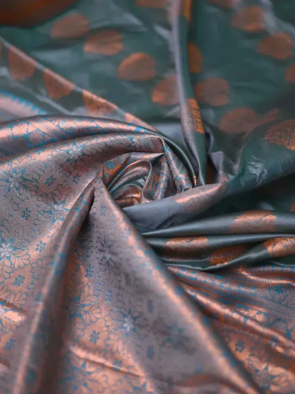 Green color with copper jari border kanjivaram work on Pure silk saree