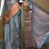 Green color with copper jari border kanjivaram work on Pure silk saree