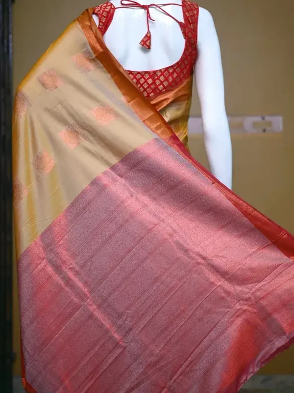 Biscuit color with Brown border kanjivaram work on Pure silk saree