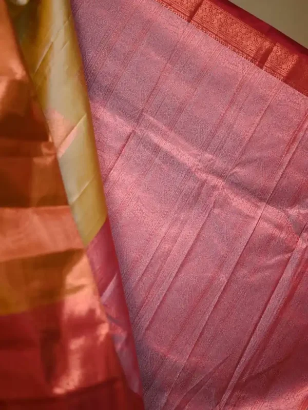 Biscuit color with Brown border kanjivaram work on Pure silk saree