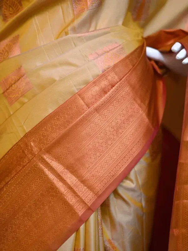 Biscuit color with Brown border kanjivaram work on Pure silk saree