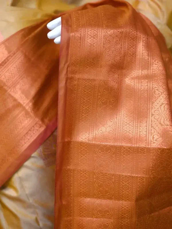 Biscuit color with Brown border kanjivaram work on Pure silk saree