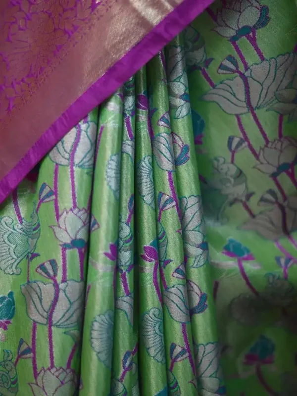 Light green color with purple border kanjivaram work on Pure silk saree