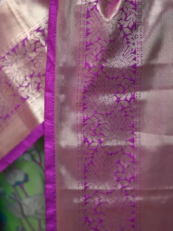 Light green color with purple border kanjivaram work on Pure silk saree