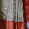 Pesta green color with maroon border kanjivaram work on Pure silk saree
