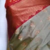 Pesta green color with maroon border kanjivaram work on Pure silk saree