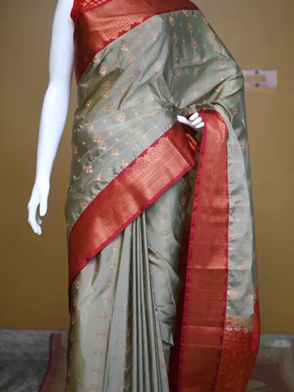 Pesta green color with maroon border kanjivaram work on Pure silk saree