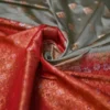 Pesta green color with maroon border kanjivaram work on Pure silk saree