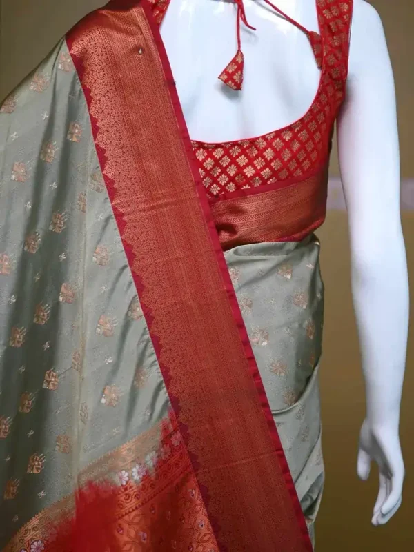 Pesta green color with maroon border kanjivaram work on Pure silk saree