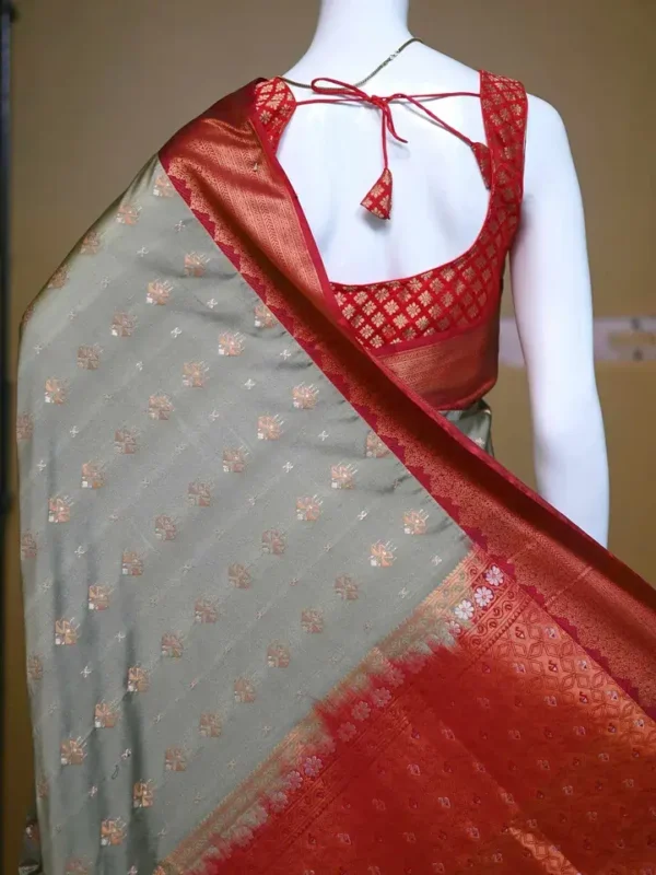 Pesta green color with maroon border kanjivaram work on Pure silk saree