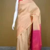 Biscuit color with maroon border kanjivaram work on Pure silk saree