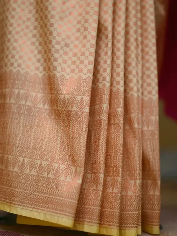Biscuit color with maroon border kanjivaram work on Pure silk saree