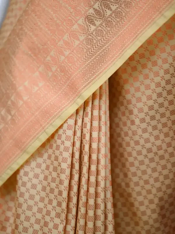 Biscuit color with maroon border kanjivaram work on Pure silk saree