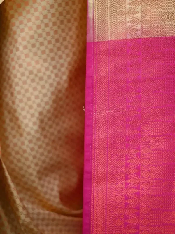 Biscuit color with maroon border kanjivaram work on Pure silk saree