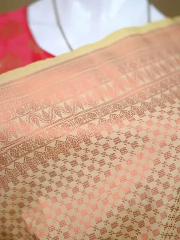 Biscuit color with maroon border kanjivaram work on Pure silk saree