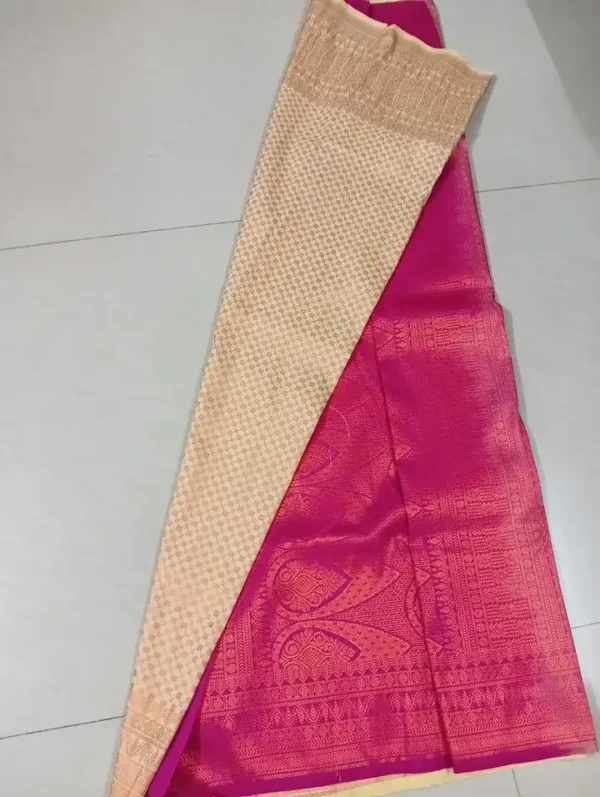 Biscuit color with maroon border kanjivaram work on Pure silk saree