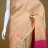 Biscuit color with maroon border kanjivaram work on Pure silk saree