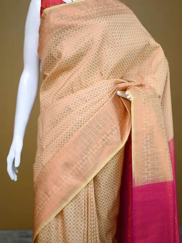 Biscuit color with maroon border kanjivaram work on Pure silk saree