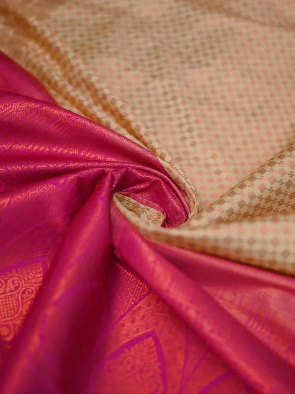 Biscuit color with maroon border kanjivaram work on Pure silk saree