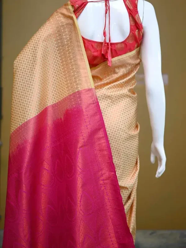 Biscuit color with maroon border kanjivaram work on Pure silk saree