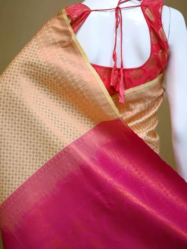 Biscuit color with maroon border kanjivaram work on Pure silk saree