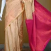 Biscuit color with maroon border kanjivaram work on Pure silk saree