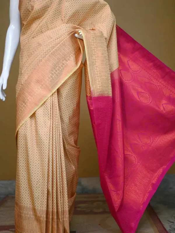 Biscuit color with maroon border kanjivaram work on Pure silk saree