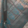Peach color with sky blue border kanjivaram work on Pure silk saree