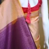 Peach with purple border kanjivaram work on Pure silk saree