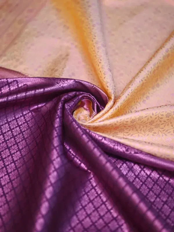 Peach with purple border kanjivaram work on Pure silk saree