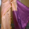 Peach with purple border kanjivaram work on Pure silk saree