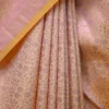 Peach with purple border kanjivaram work on Pure silk saree