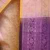 Peach with purple border kanjivaram work on Pure silk saree