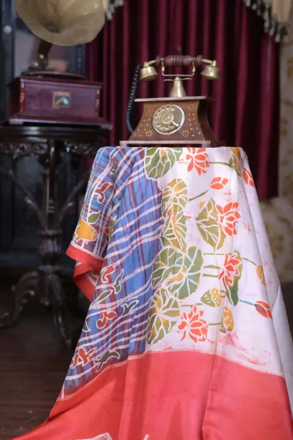 Pink color body with Hand Paint Batik on Pure Silk Saree