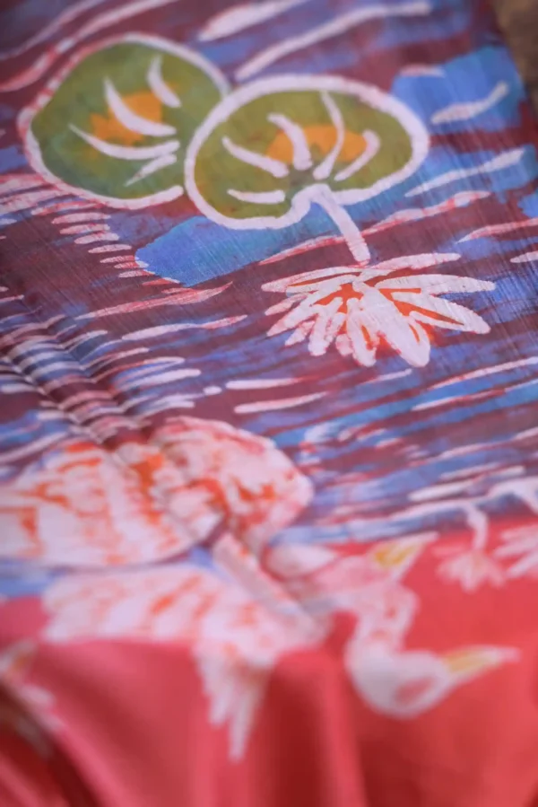 Pink color body with Hand Paint Batik on Pure Silk Saree
