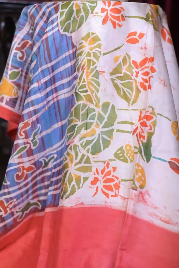 Pink color body with Hand Paint Batik on Pure Silk Saree