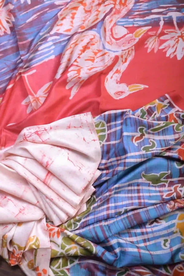 Pink color body with Hand Paint Batik on Pure Silk Saree