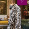 White with Black Tiger digital print on Pure Satin saree