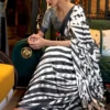 White with Black Tiger digital print on Pure Satin saree