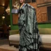 Light green and black Shibari printed Satin saree