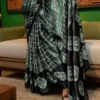 Light green and black Shibari printed Satin saree