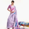 Lavender on multicolor floral digital print on Pure Satin saree