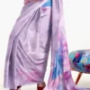 Lavender on multicolor floral digital print on Pure Satin saree