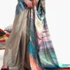 Grey with multicolor geometric digital print on Pure Satin saree