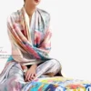 Silver with multicolor anchal digital print Pure Satin saree