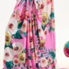 Pink on multicolor floral digital print on Pure Satin saree