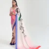 Off white Japanese calligraphy digital print on Pure Satin saree