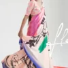 Off white Japanese calligraphy digital print on Pure Satin saree